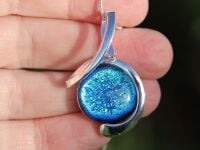 Turquoise blue dichroic glass twist pendant
