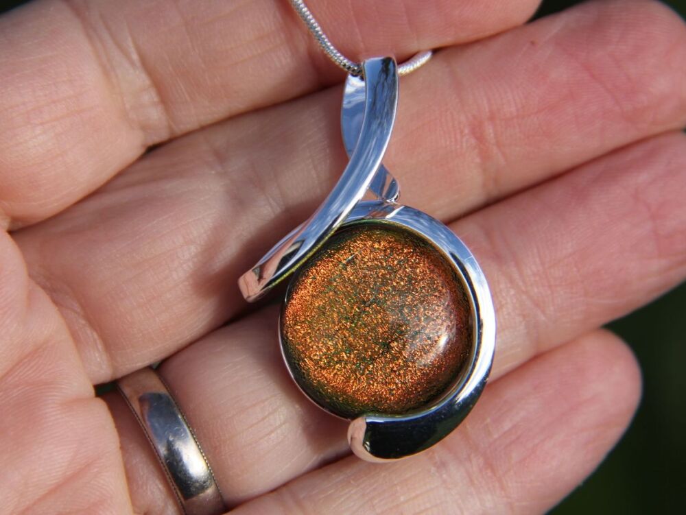 Orange dichroic glass twist pendant