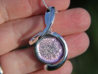 Pale pink dichroic glass twist pendant