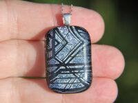 Silver and black dichroic fused glass pendant
