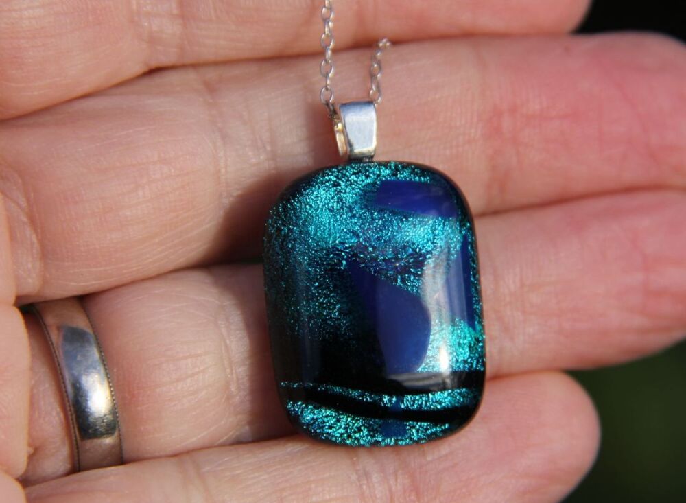 Blue Green Dichroic Glass Confetti Pendant