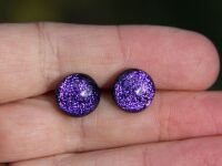 Deep purple dichroic glass stud earrings