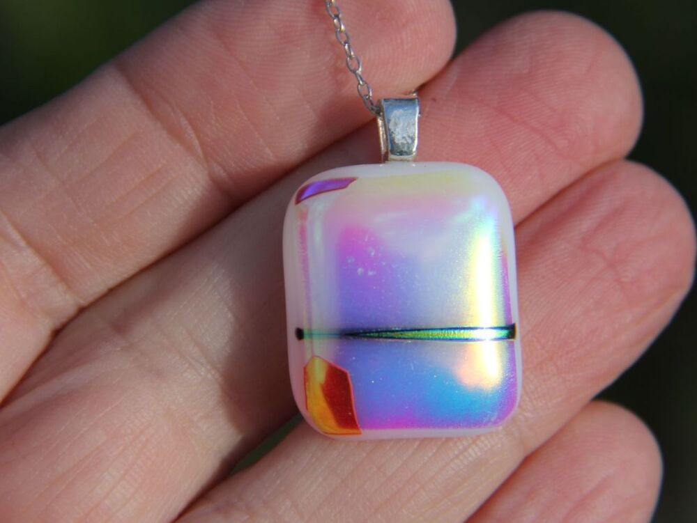 Rainbow and white dichroic glass pendant