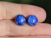 Royal blue dichroic glass stud earrings, sterling silver