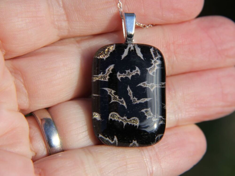 Gold bat dichroic glass pendant