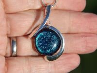 Teal Blue Green Dichroic Glass Twist Pendant