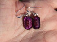 Pink Purple Dichroic Glass Drop Dangle Earrings: