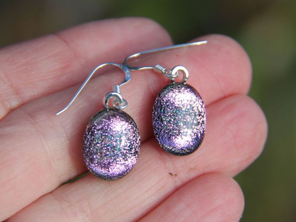 Pale Pink Dichroic Glass Drop Earrings