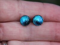 Small Blue Dichroic Glass Stud Earrings
