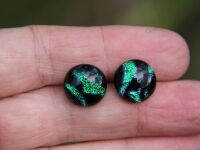 Emerald green patterned dichroic glass stud earrings