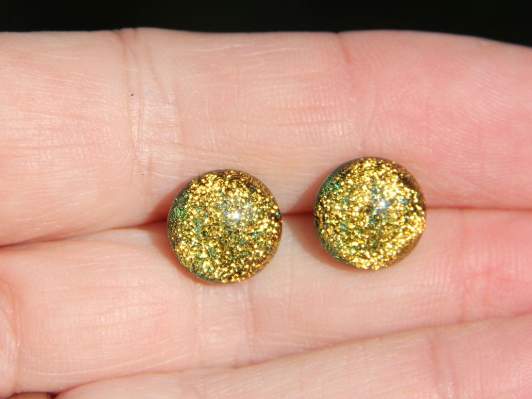 Orange Dichroic Glass Stud Earrings