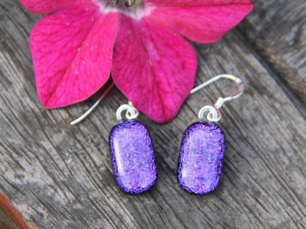 Purple Dichroic Glass Drop Earrings