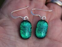 Emerald Green Dichroic Glass Drop Earrings