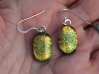 Yellow Orange Dichroic Glass Drop Earrings
