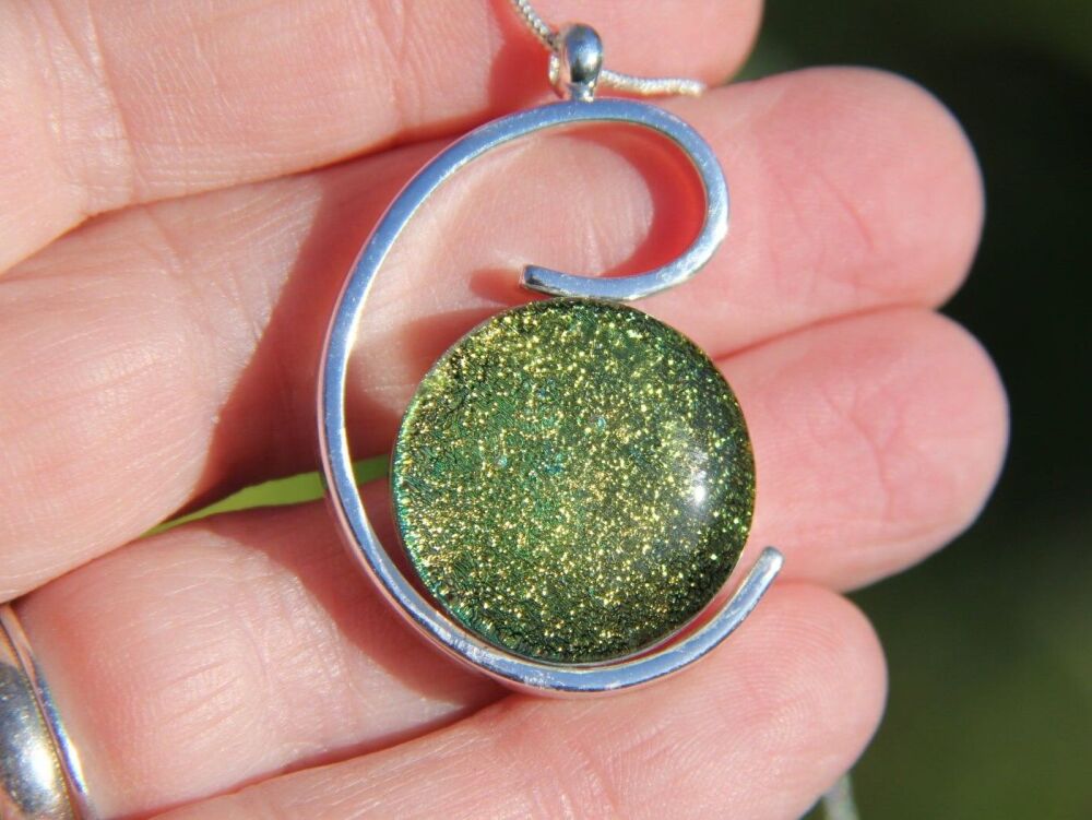 Gold Dichroic Glass Wave Pendant