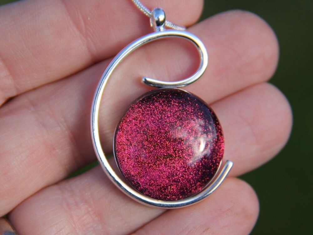 Ruby Red Dichroic Glass Wave Pendant