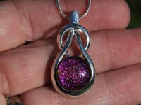 Fuchsia Pink Dichroic Glass Knot Pendant Necklace
