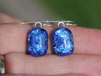 Sapphire Blue Crinkle Dichroic Glass Earrings