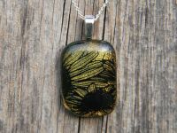 Orange gold dichroic glass daisy flower pendant,