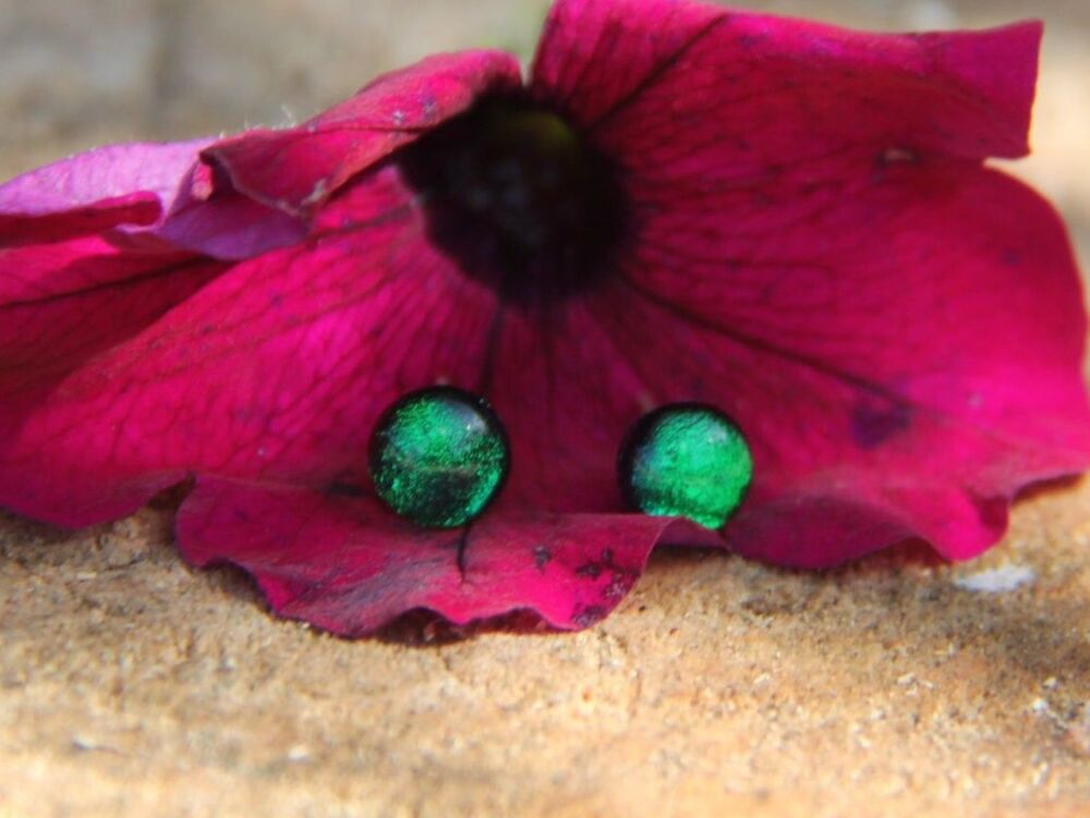 Emerald Green Dichroic Glass Stud Earrings