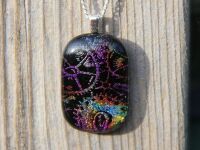 Rainbow Dichroic Glass Pendant Steampunk Gears Fused Glass Necklace