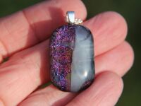 Purple  and White Dichroic Glass Pendant Necklace