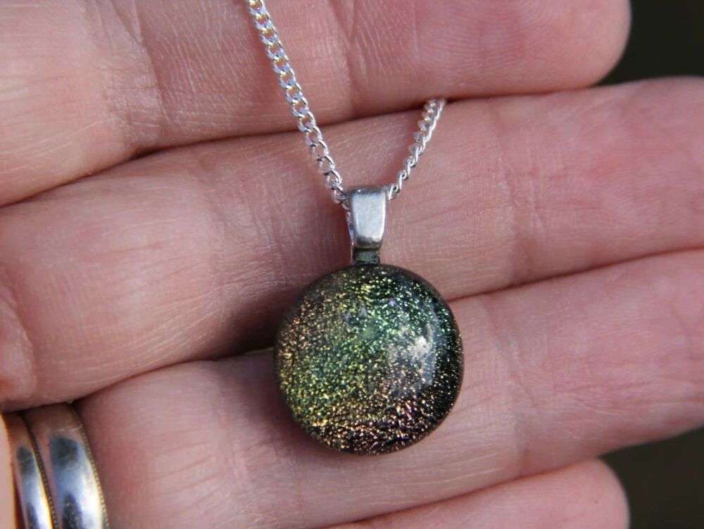 Small Gold Pink Dichroic Fused Glass Necklace