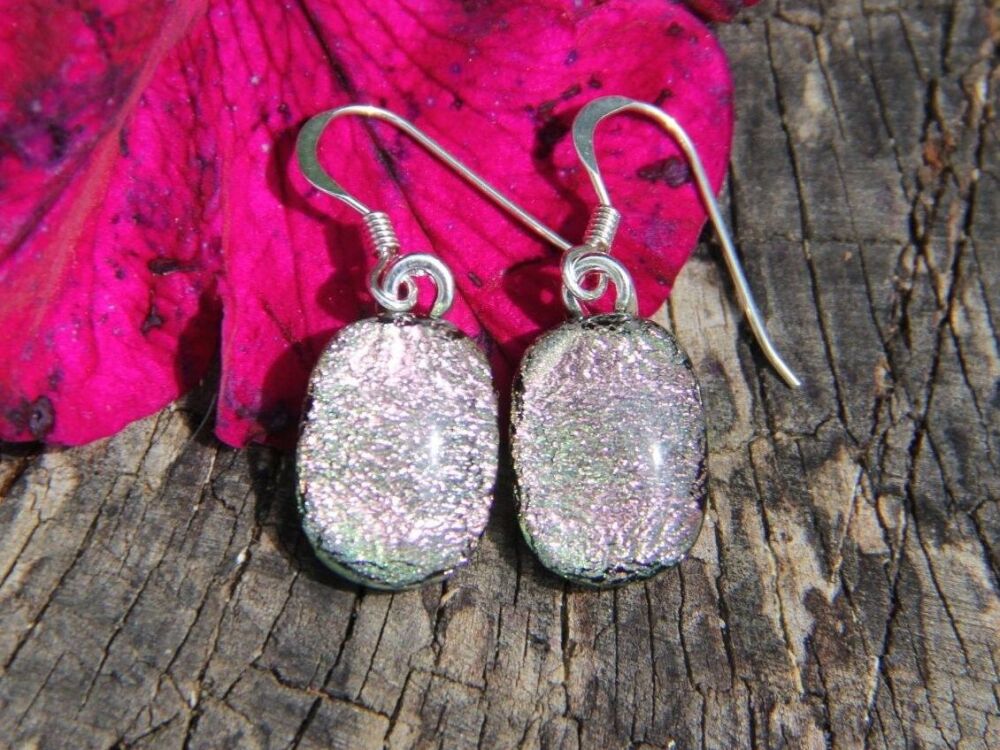 Pale Pink Dichroic Glass Dangly Earrings