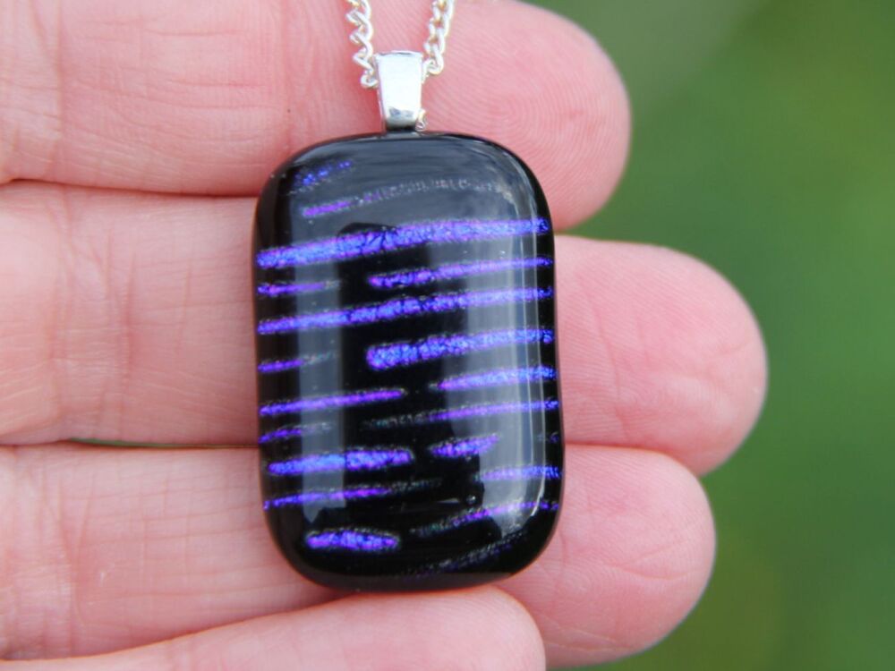 Dichroic glass blue streaks pendant and chain