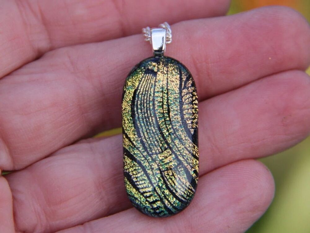 Gold Dichroic Glass Braid Pattern Pendant