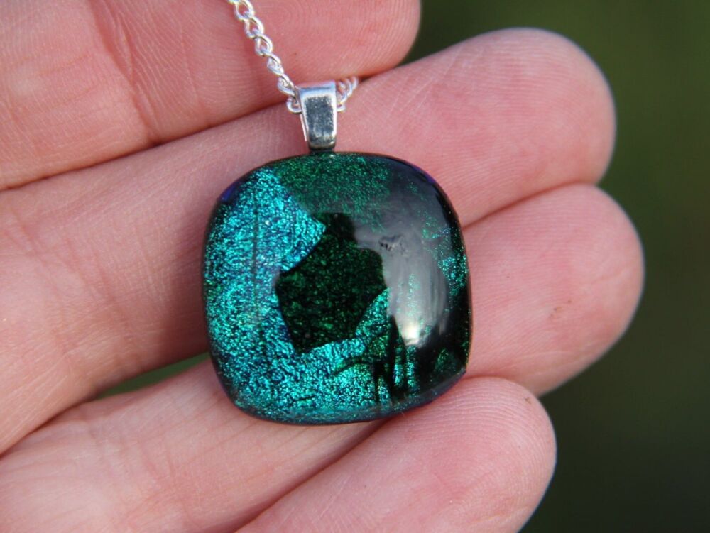 Emerald Green Confetti Dichroic Glass Pendant