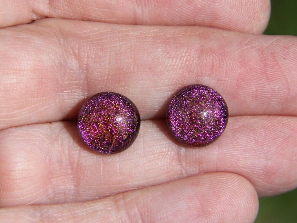 Pink Purple Dichroic Glass Stud Earrings