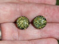 Gold Dichroic Glass Crinkle Stud Earrings: