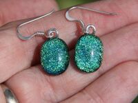 Green Dichroic Glass Drop Earrings