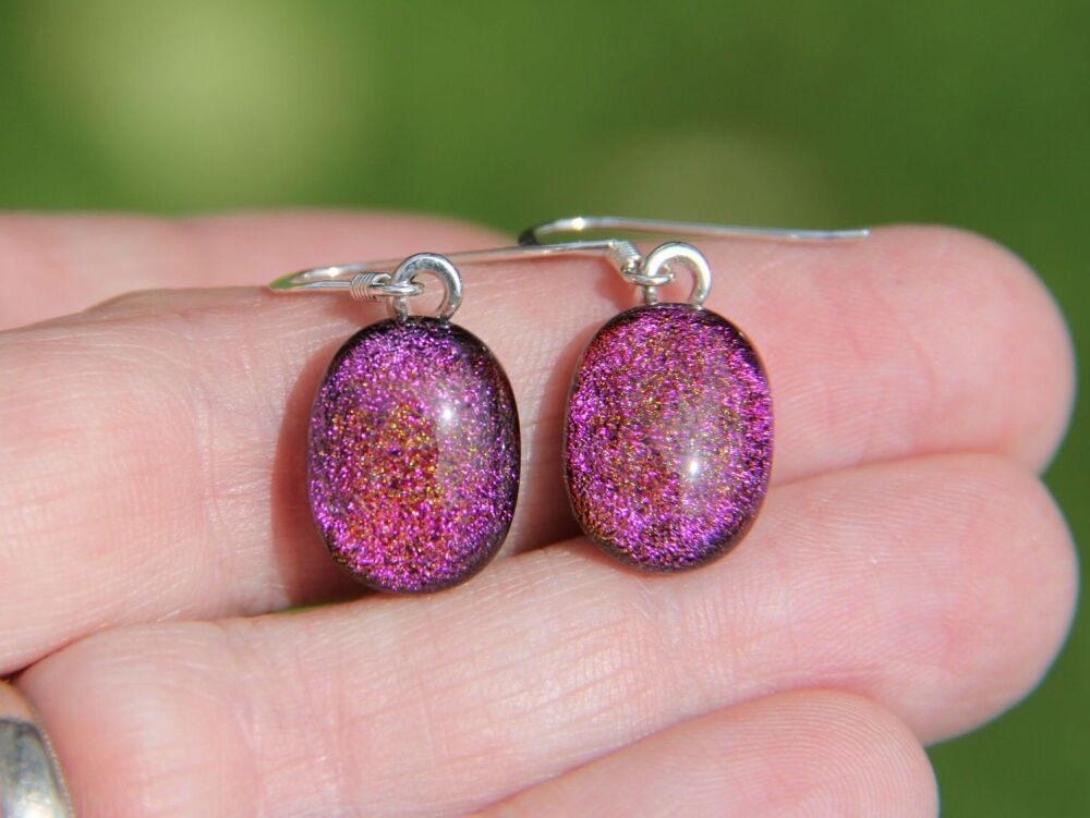 Dichroic Glass Red Purple Drop Earrings