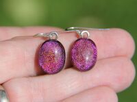 Dichroic Glass Red Purple Drop Earrings