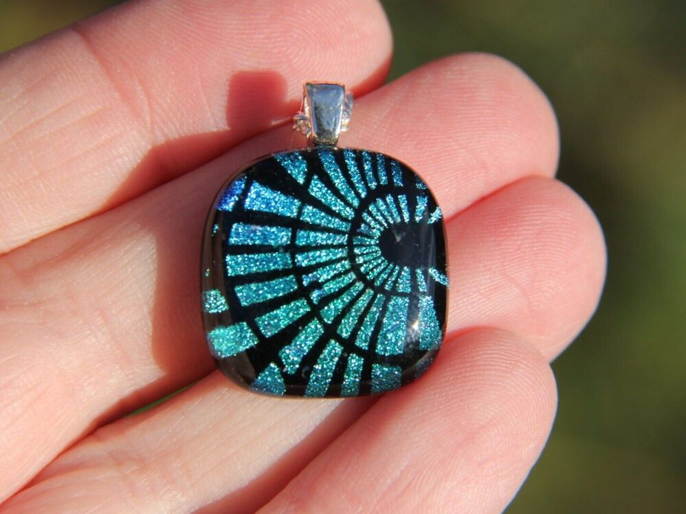 Green Dichroic Glass Sunburst Pendant