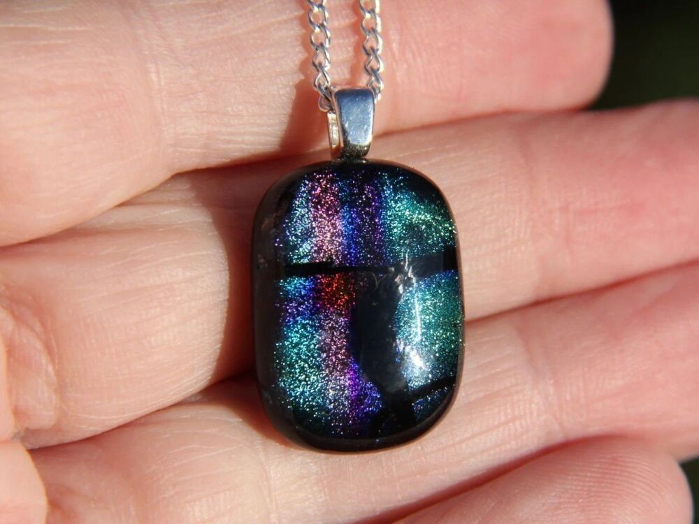 Small Rainbow Dichroic Glass Pendant Necklace