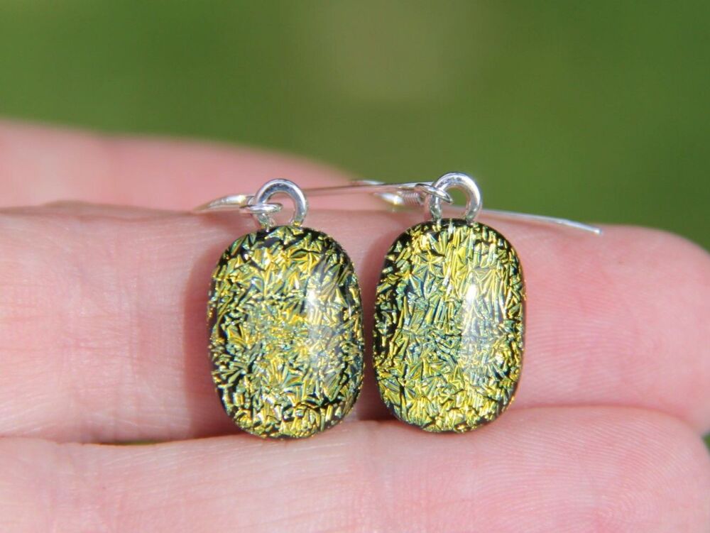 Gold Dichroic Crinkle Glass Drop Earrings