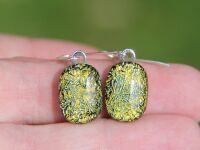 Gold Dichroic Crinkle Glass Drop Earrings