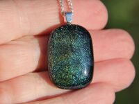Moss Green & Blue Dichroic Glass Pendant