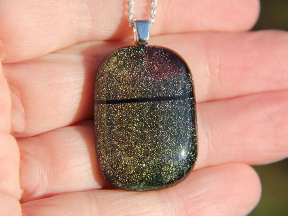 Dark Gold Confetti Dichroic Glass Necklace