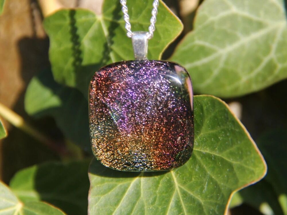 Pink Orange Gold Rainbow Dichroic Glass Pendant
