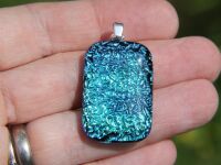 Blue Crinkle Dichroic Glass Pendant Necklace