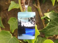 Dichroic Glass Winter Lake Landscape Pendant: Fused glass necklace
