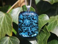 Turquoise Dichroic Glass Pendant: Flower Pattern