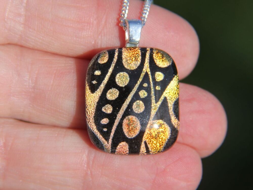 Orange Seaweed Dichroic Glass Pendant, fused glass orange pendant