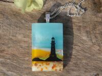 Dichroic Glass Lighthouse Landscape Pendant, fused glass necklace