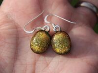 Red Orange Dichroic Dangle Drop Glass Earrings