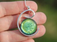 Dichroic Glass Yellow Gold Wave Pendant:  Fused Glass necklace